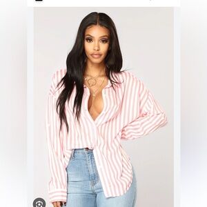 Fashion nova playing games long sleeve top color, pink/white size XL